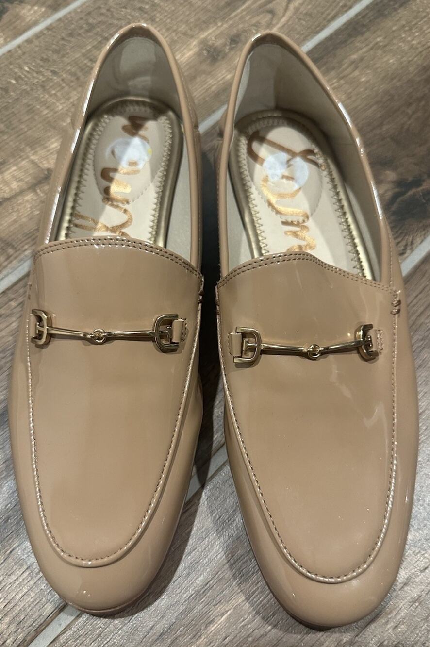 Sam Edelman Patent Leather Slip On Loafer Flats Beige Almond Toe US 9